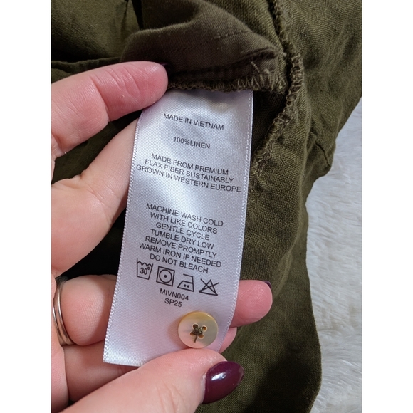 Quince 100% Linen Martini Olive Sleeveless Swing Button-Down Tunic Dress Large - Picture 5 of 9